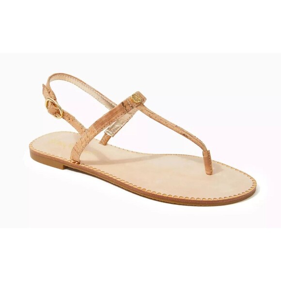 NEW Lilly Pulitzer Rita Sandal Womens Size 6 T-Strap Cork Flat Ankle Strap Shoes - Picture 1 of 12